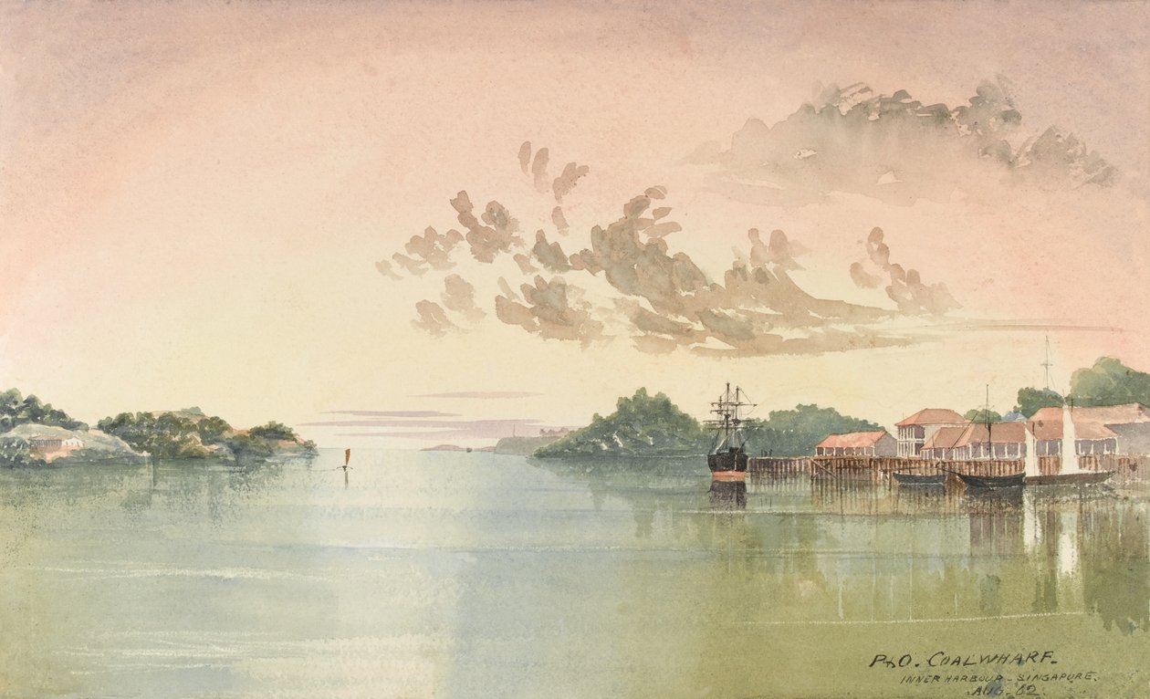 P&O Coalwharf, Inner Harbor Singapur, sierpień 62 (akwarela) autorstwa George E.L.S. Sanford
