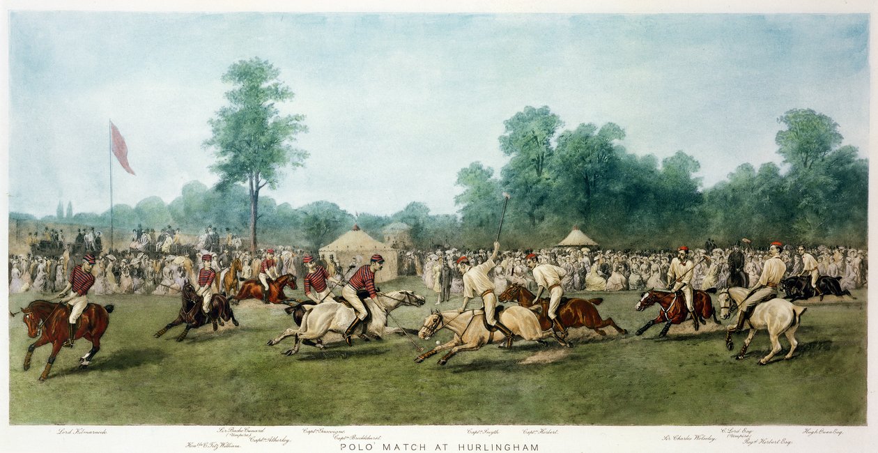 Mecz polo w Hurlingham pomiędzy Horse Guards (niebieski) a drużyną Monmouthshire, 7 lipca 1877 r. autorstwa George Earl