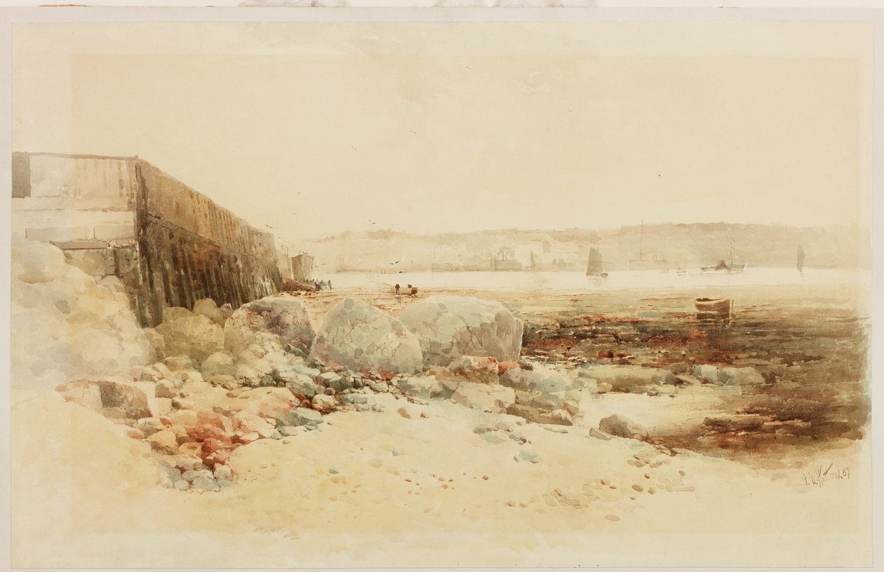 Scena portowa (ołówek i akwarela na papierze wklejone na kartkę) autorstwa George Edward Horton