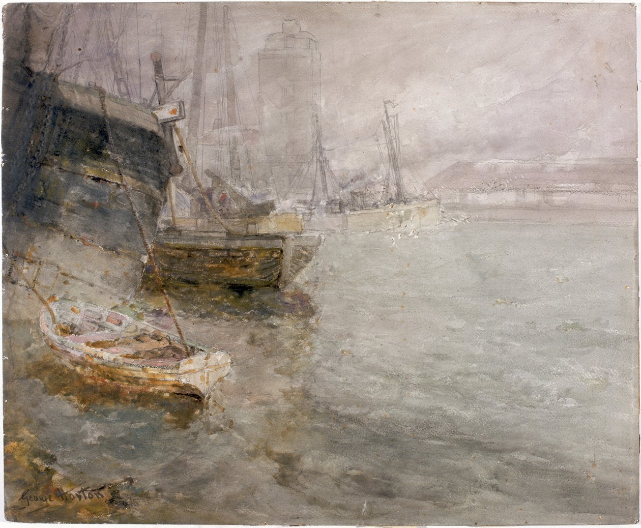 North Shields Fish Quay (węgiel, ołówek i akwarela na pokładzie) autorstwa George Edward Horton