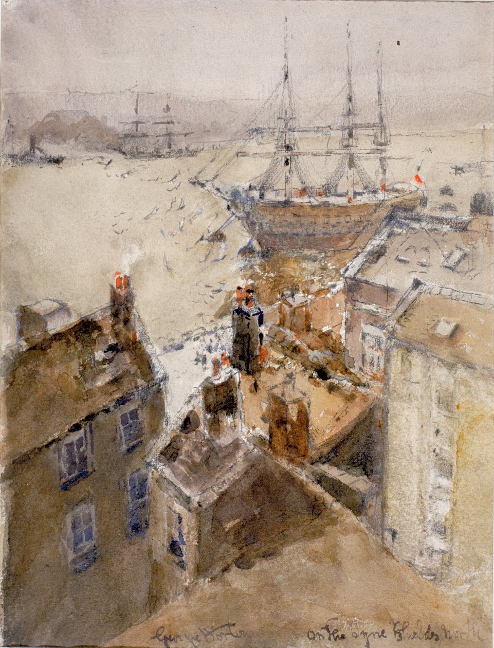 On the Tyne, North Shields (ołówek i akwarela na papierze (wklejone na tablicę)) autorstwa George Edward Horton
