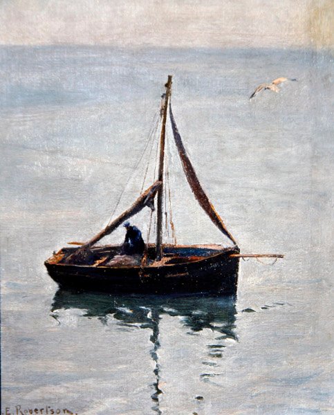 Reperowanie sieci, ok. 1910 (olej na płótnie) autorstwa George Edward Robertson