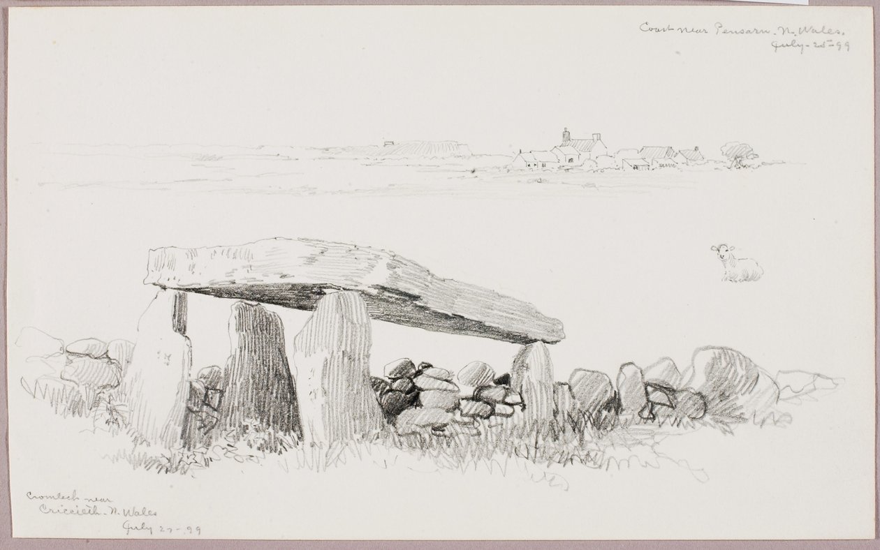 Cromlech w pobliżu Criccieth, Północna Walia/Wybrzeże w pobliżu Pensarn, Północna Walia autorstwa George Elbert Burr
