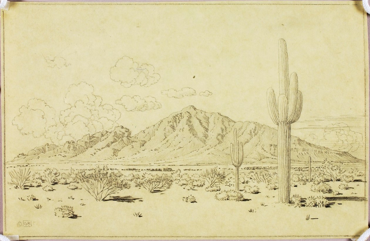 Bez tytułu (rysunek przeniesieniowy do Camelback Mountain, Phoenix) autorstwa George Elbert Burr