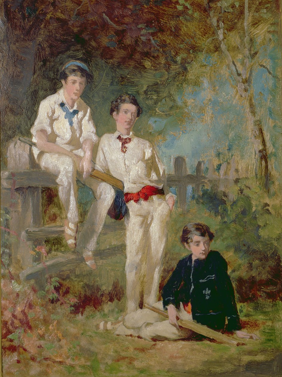 Trzech młodych krykiecistów, ok. 1883 (olej na karcie) autorstwa George Elgar Hicks