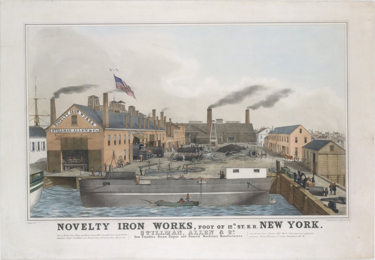 Nowość Iron works, Foot of 12th St. ER. New York. Stillman, Allen & Co., założyciel żelaza..., 1841-44. autorstwa George Endicott