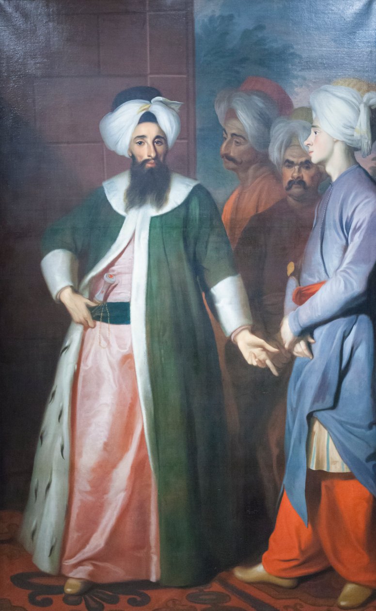 Kozbekci Mustafa Aga i jego świta, ok. 1727 r. (olej na płótnie) autorstwa George Engelhardt Schroeder