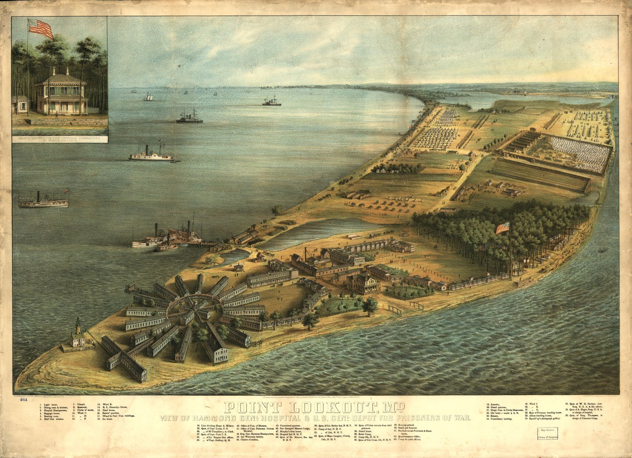 Point Lookout, MD Widok Hammonda Genl. Szpital i genl. magazyn dla jeńców wojennych autorstwa George Everett