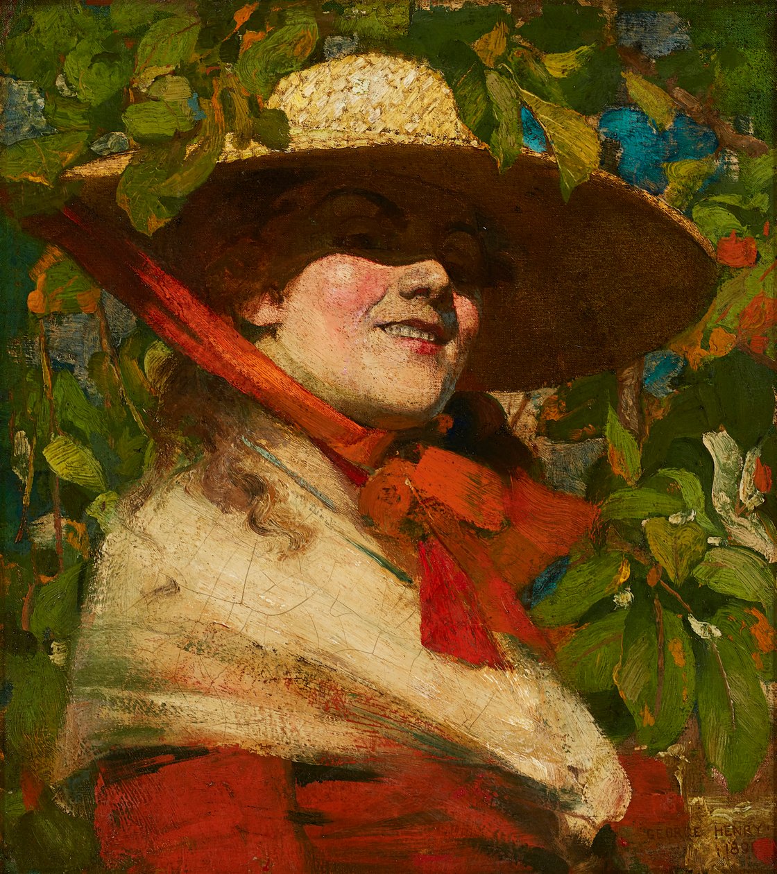 Dziewczyna w słomkowym kapeluszu (olej na płótnie) autorstwa George F. Henry