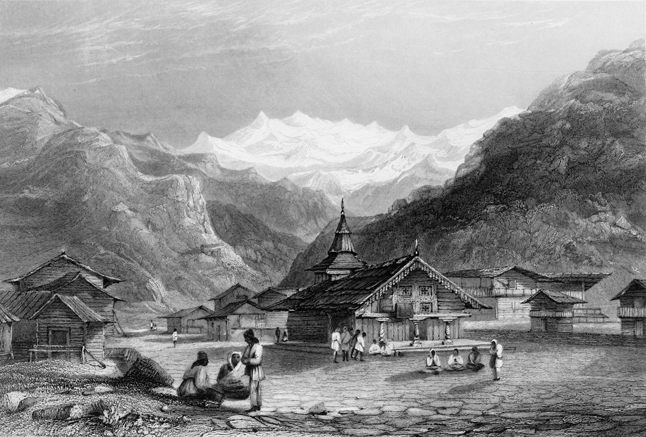 "Kursalee, - Wioska w Himalajach, Indie", 1838. autorstwa George Francis White