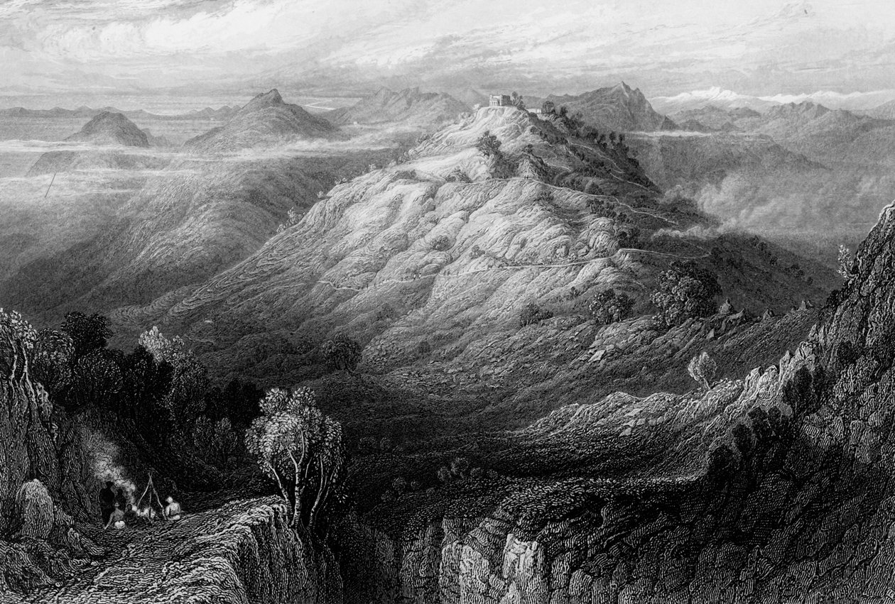 „Opactwo i wzgórza z okolic Mussoorie”, 1838. autorstwa George Francis White