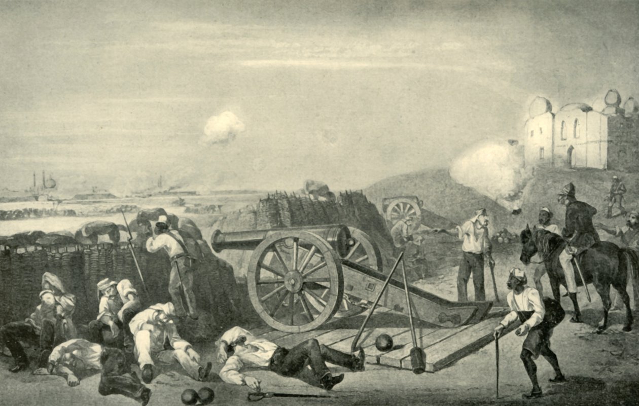 Ciężki dzień w bateriach przed Delhi, 1857, 1901. autorstwa George Francklin Atkinson