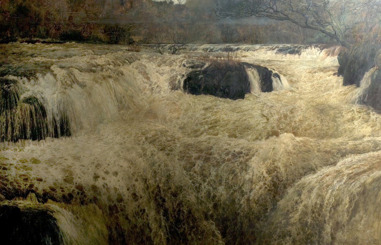 Łosoś Leap, Cenarth Falls, Cardiganshire, Walia, 1878 autorstwa George Frank Miles