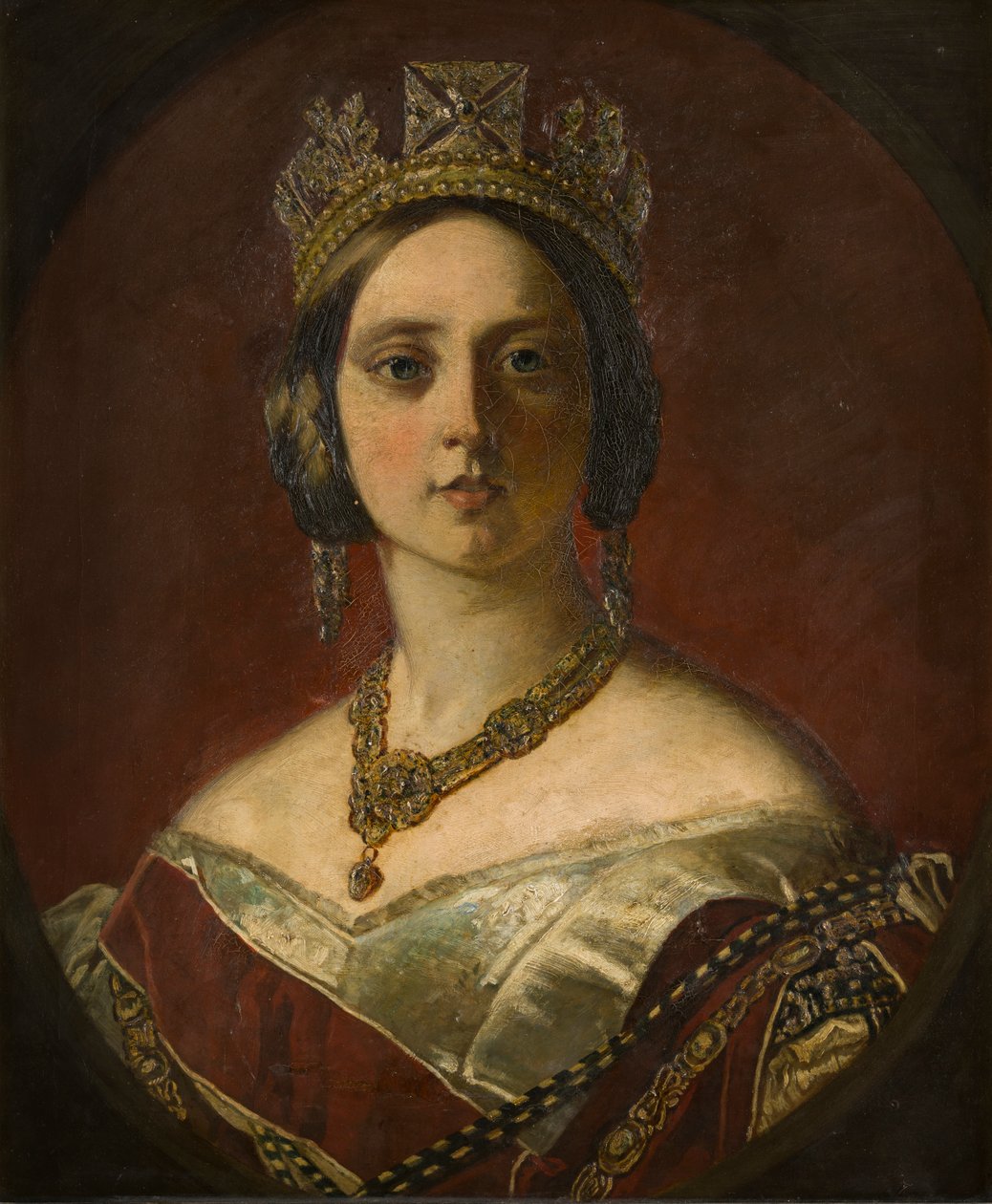 Portret królowej Wiktorii, gdy młoda dama (1819-1901), ok. 1843-1901 (olej na płótnie) autorstwa George Frederick Clarke