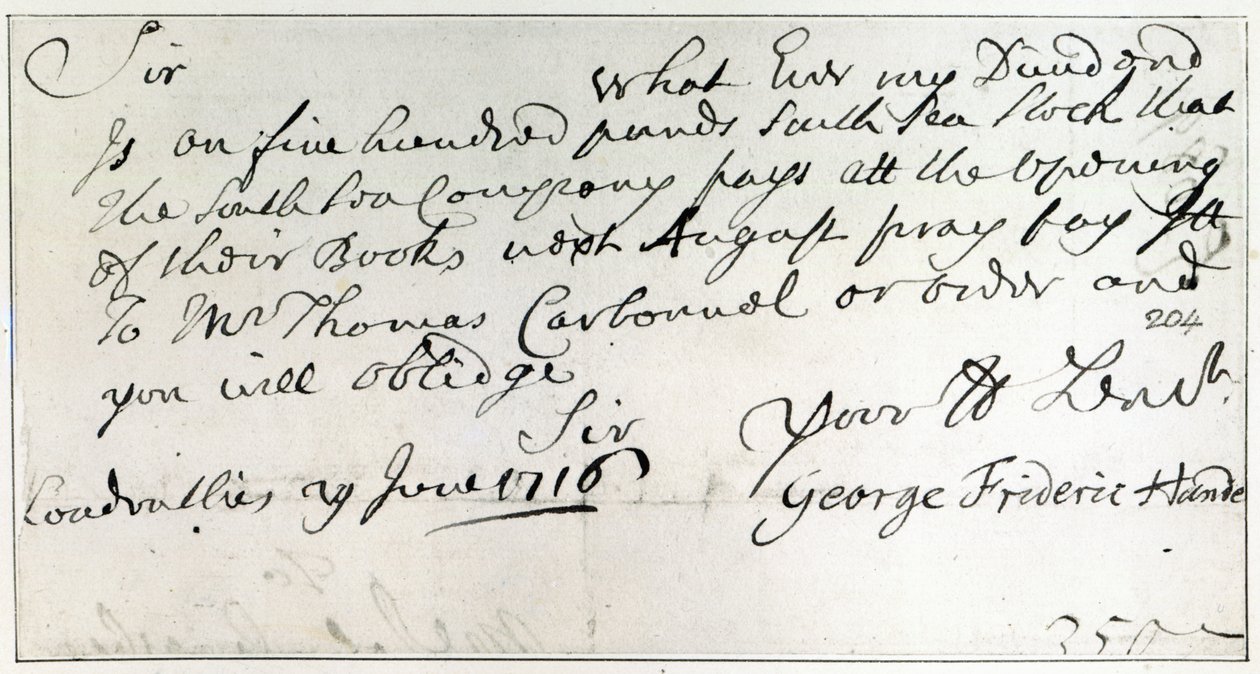 List napisany przez Handla, czerwiec 1716 autorstwa George Frederick Handel