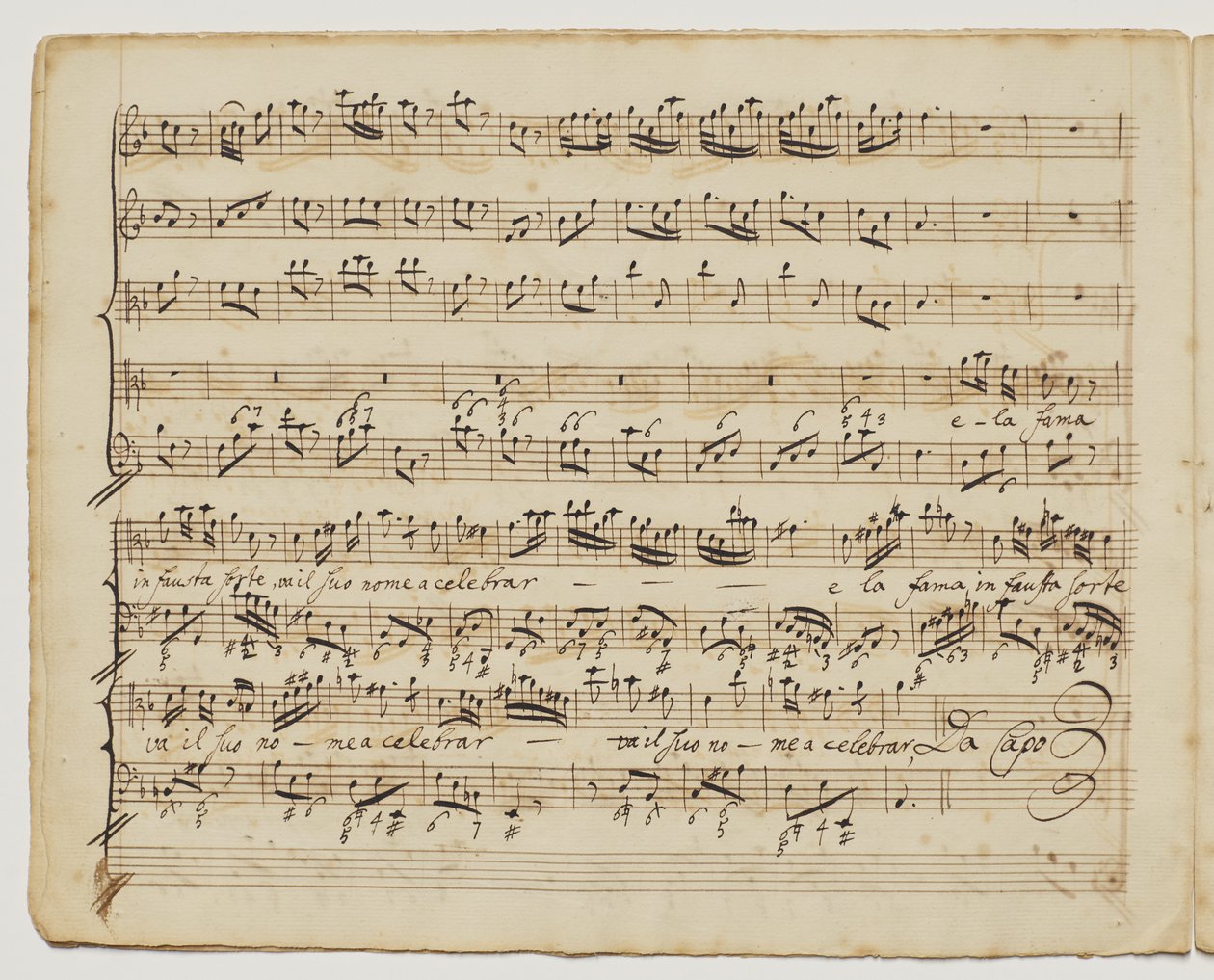 Preggio jest sprzedany „un alma forte, f.6v z „Aditionall [sic] piosenek dla Rinaldo”, c.1717 autorstwa George Frederick Handel