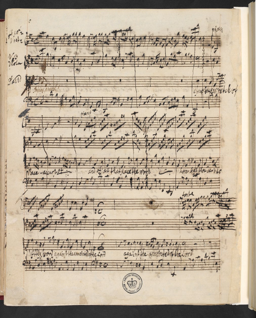 R.M.20.g.3, f.99v od G.F. Haendel: Saul (oratorium Charlesa Jennensa) autorstwa George Frederick Handel