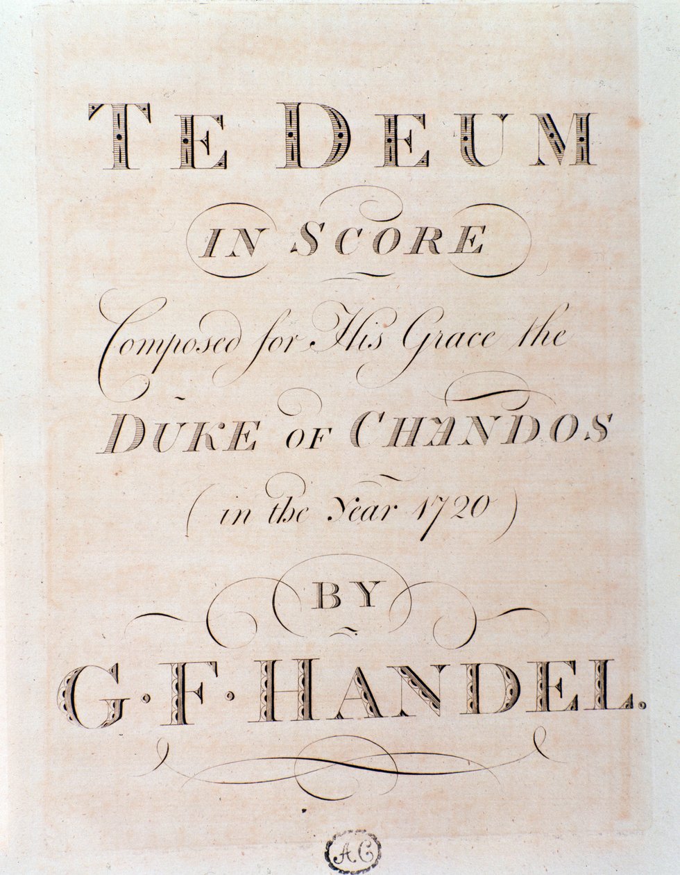 Strona tytułowa partytury muzycznej Te deum G F Haendla autorstwa George Frederick Handel