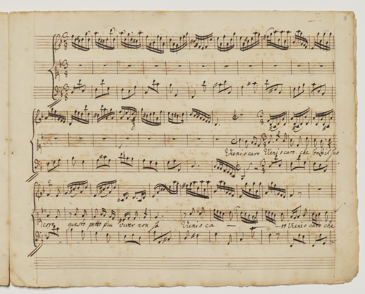 Chodź kochany kto bez jego rdzenia, f.7r z "Dodatkowych [sic!] piosenek dla Rinalda", c.1717 autorstwa George Frederick Handel