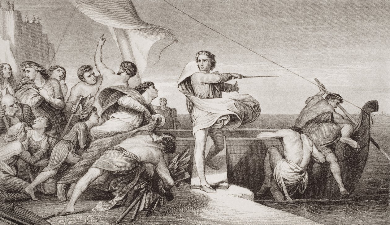 Król Alfred podżegający Anglosasów do odparcia inwazji Duńczyków w 876 r., z „Ilustracji historii angielskiej i szkockiej” Tom I autorstwa George Frederick Watts