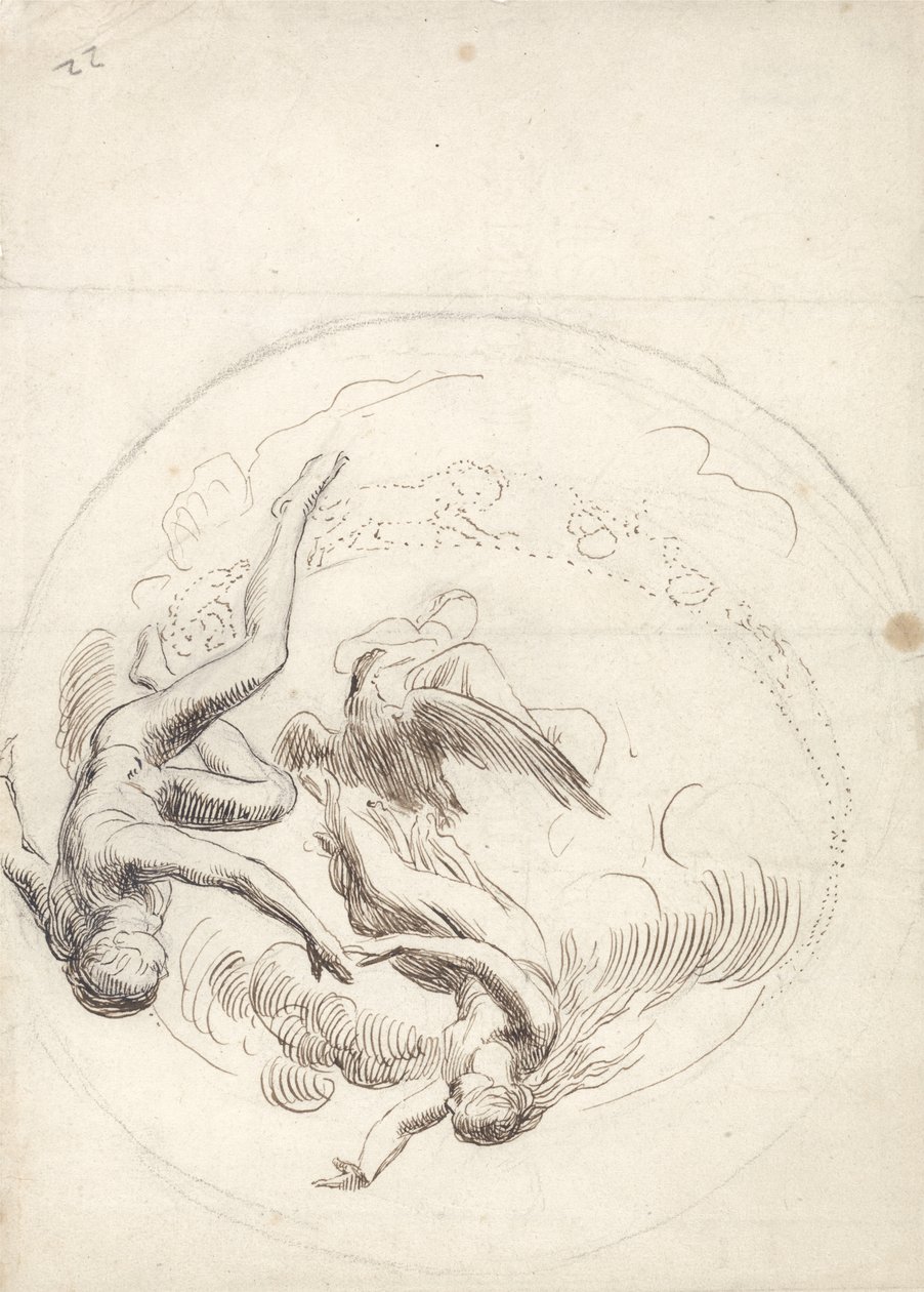 Studium okrągłej dekoracji sufitowej (pióro i brązowy tusz oraz grafit) autorstwa George Frederick Watts