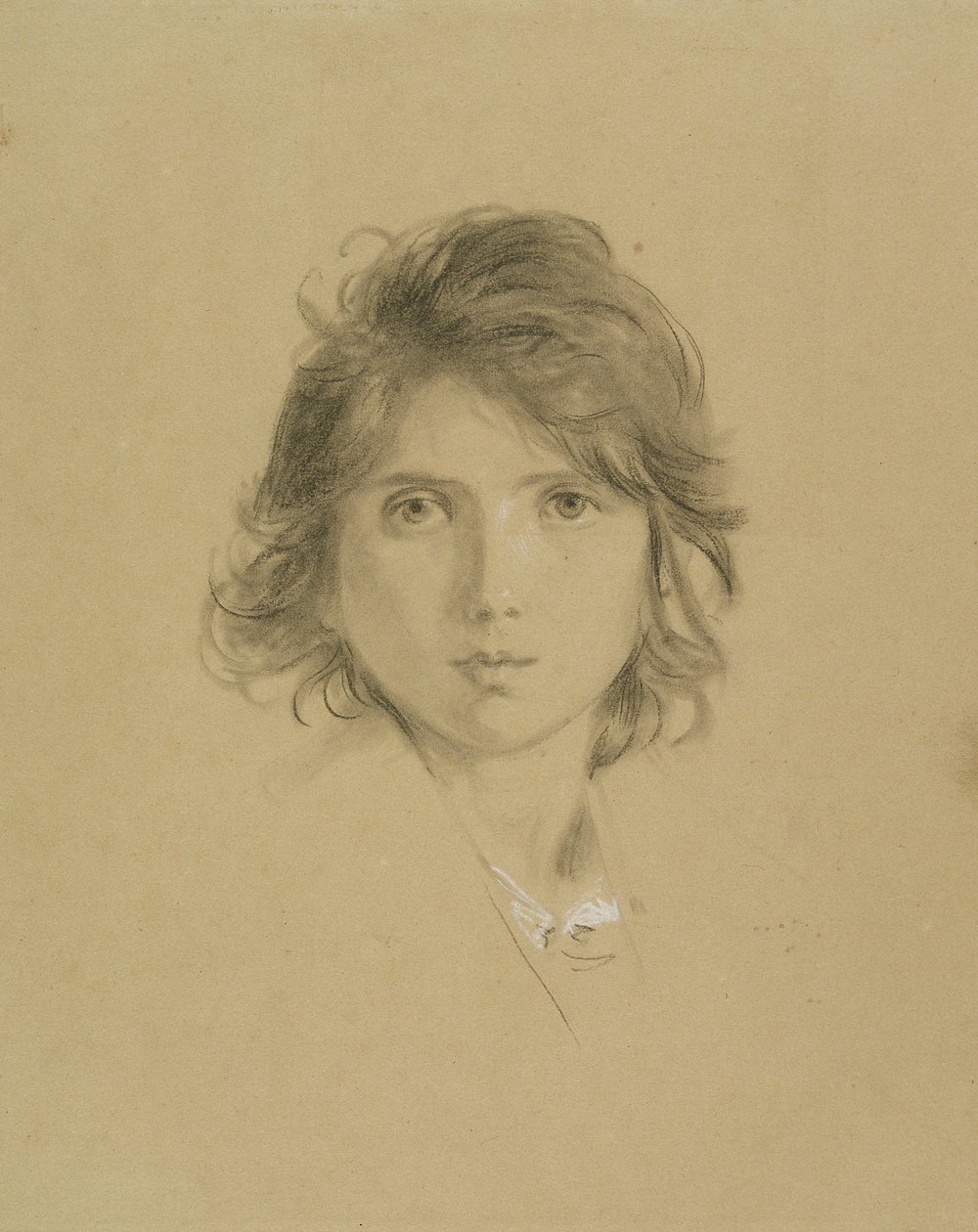 Studium dla głowy chłopca w Chłopach z Campagne podczas rocznika, ok. 1860 (czarna kreda wzmocniona bielą) autorstwa George Frederick Watts