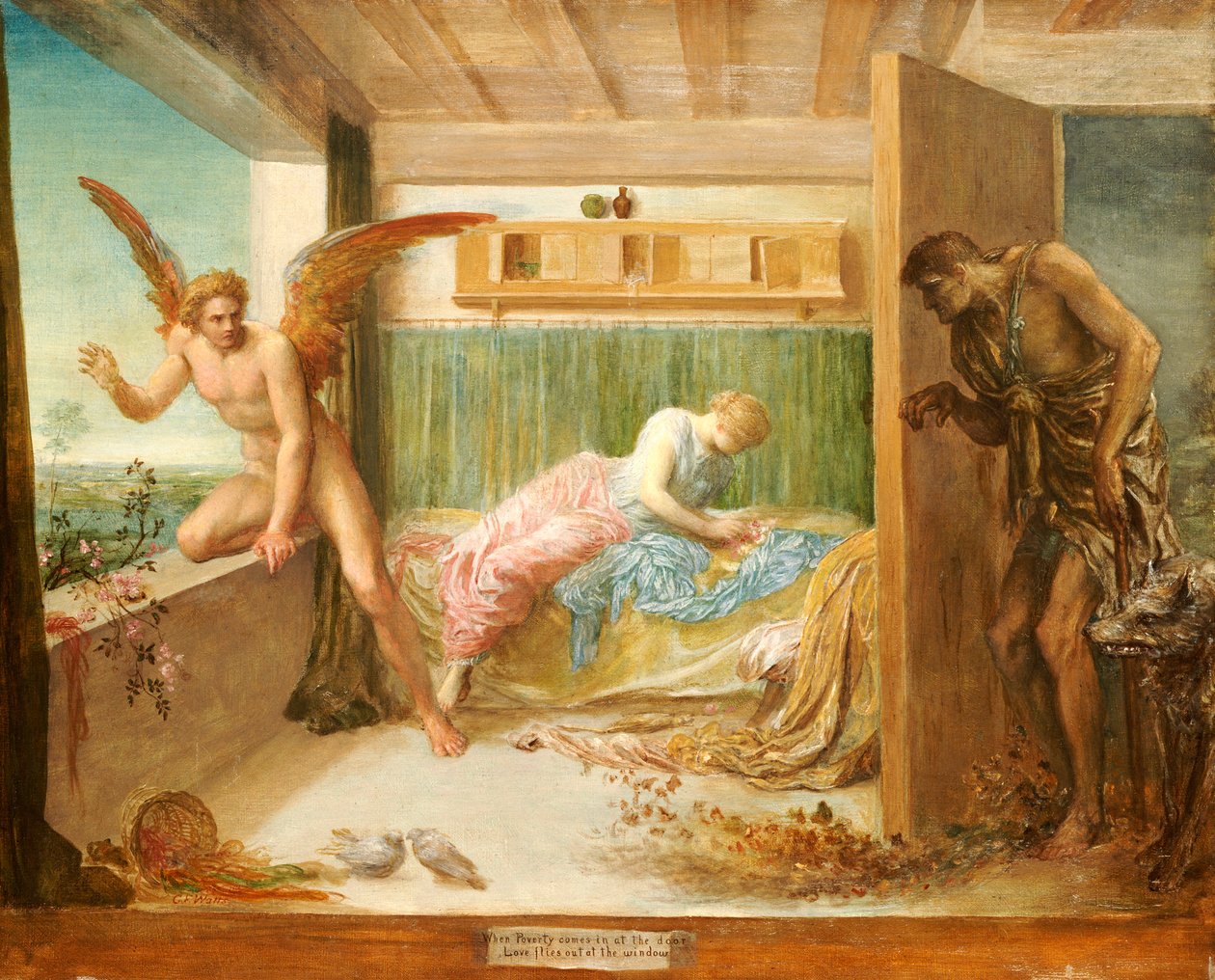 Kiedy ubóstwo wchodzi do drzwi, miłość wylatuje przez okno, 1879 autorstwa George Frederick Watts