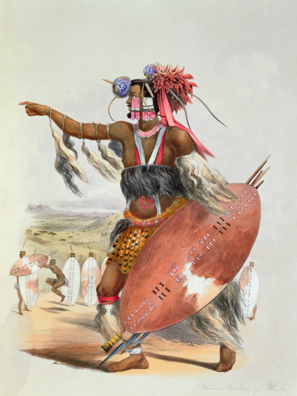 Wojownik Zulusów, Utimuni, bratanek Chaki, zmarłego króla Zulusów, 1849 autorstwa George French Angas