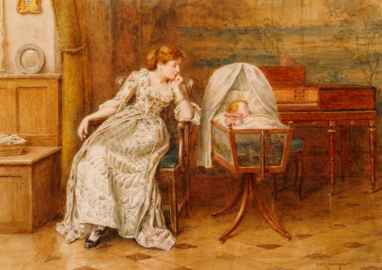 Wnętrze z mamą i dzieckiem autorstwa George Goodwin Kilburne