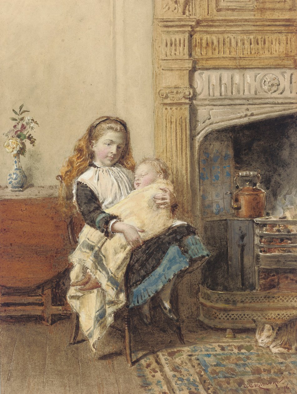 Pilnujące dziecko, 1896 autorstwa George Goodwin Kilburne