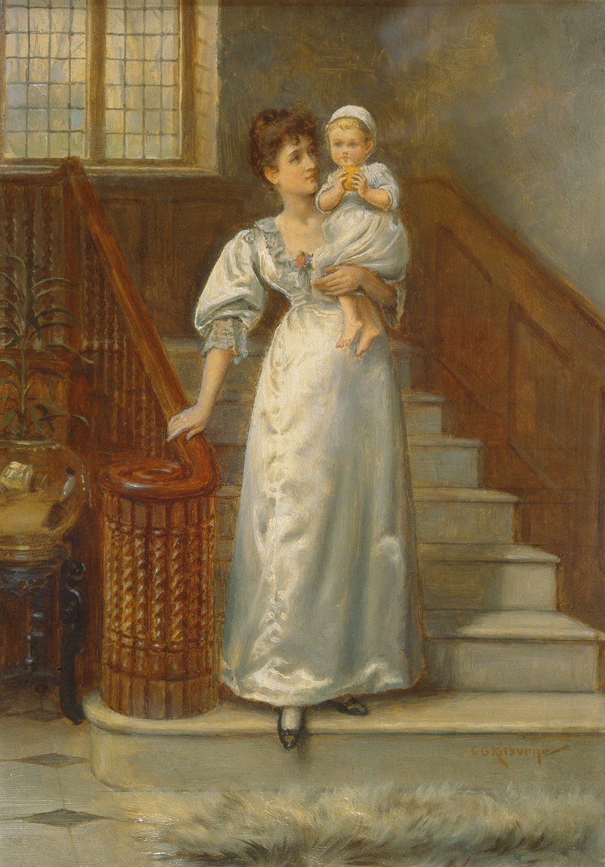 Na klatce schodowej (olej na desce) autorstwa George Goodwin Kilburne