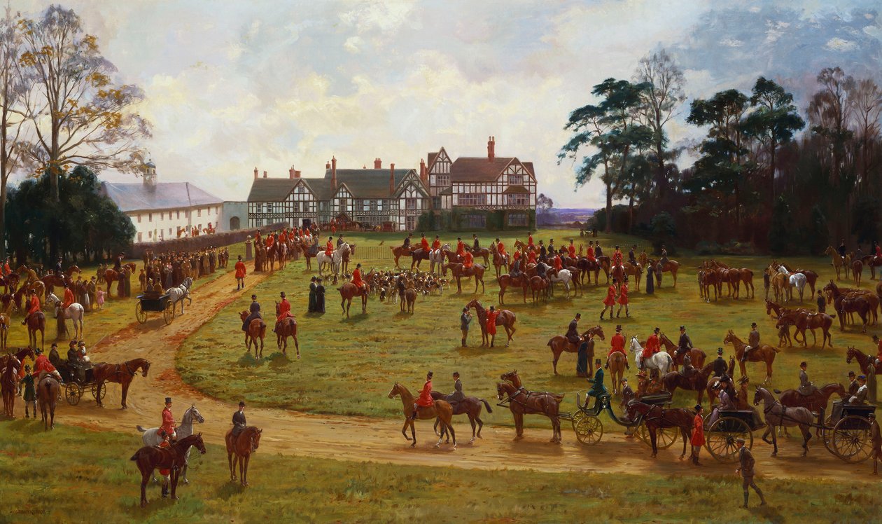 Polowanie na Cheshire - spotkanie w Calveley Hall autorstwa George Goodwin Kilburne