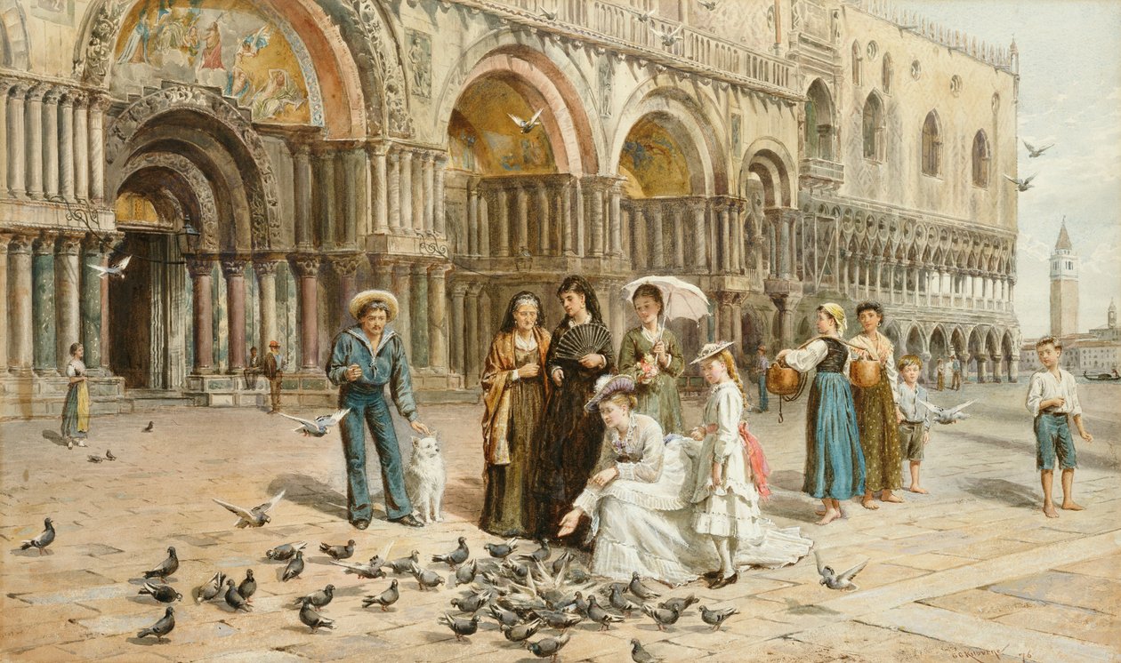 Gołębie św. Marka, Wenecja, Włochy, 1876 r. autorstwa George Goodwin Kilburne