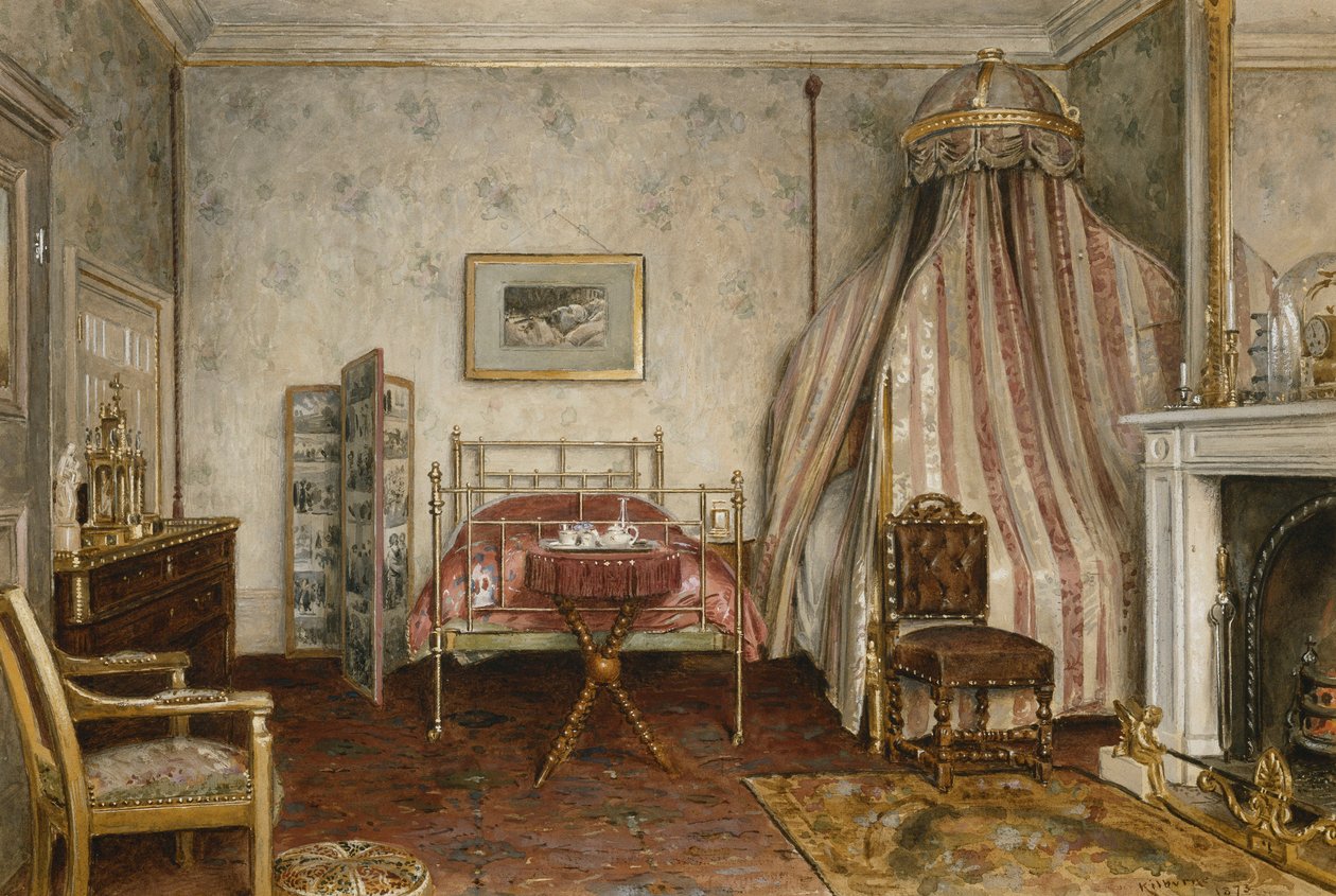 Widok sypialni, w której zmarł Napoleon III, Camden Place, Chislehurst, Kent, 1873 autorstwa George Goodwin Kilburne