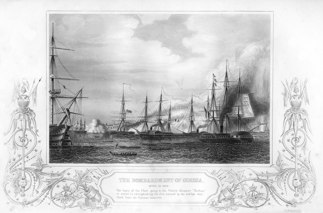 Bombardowanie Odessy na Ukrainie podczas wojny krymskiej, 1854 1857. autorstwa George Greatbatch