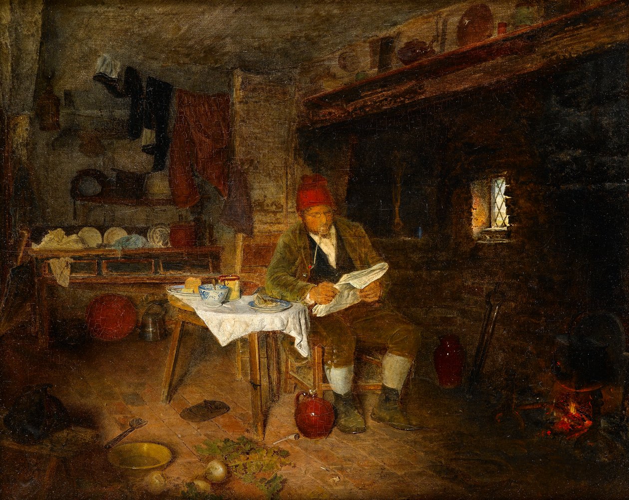 Rustykalny dom: Czytanie wiadomości, 1855 autorstwa George Hardy