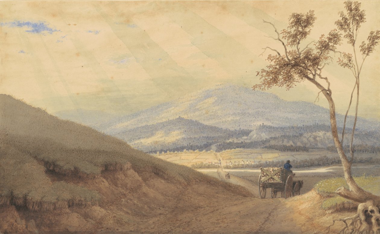 Błyszczący efekt — Hollidaysburg, Pensylwania, 1835-40 (akwarela i grafit na papierze tkanym) autorstwa George Harvey