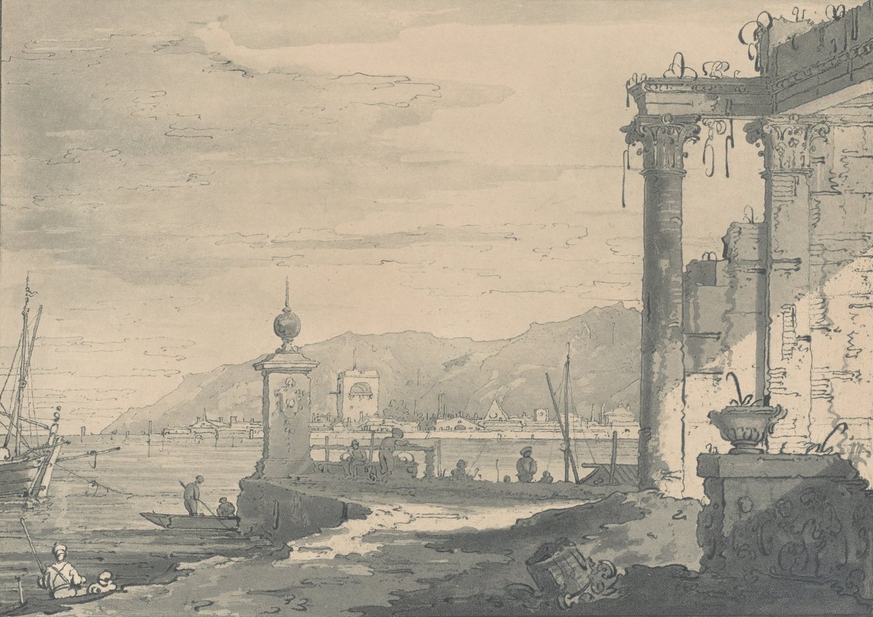 Scena na wybrzeżu z klasyczną ruiną po prawej, 1811. autorstwa George Hawkins