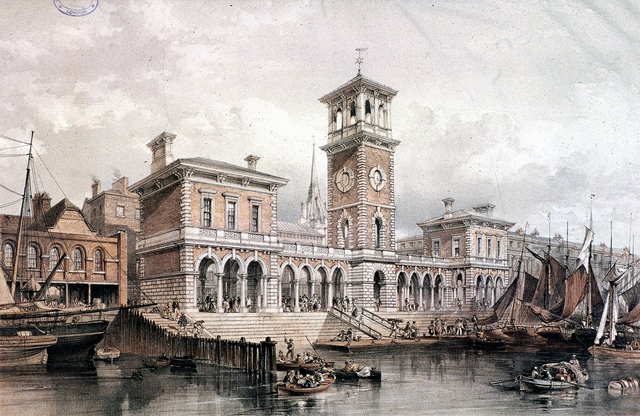 Billingsgate Wharf and Market, Londyn, 1851 autorstwa George Hawkins
