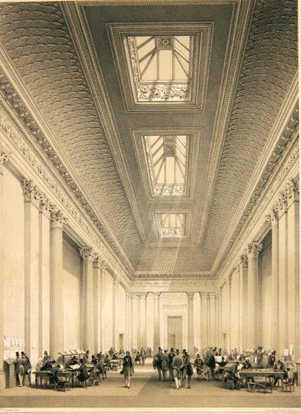 Wnętrze Hall of Commerce, Threadneedle Street, Londyn, c.1850 (lito) autorstwa George Hawkins