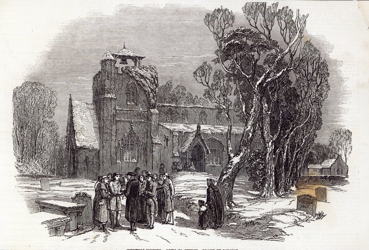Świąteczny poranek: Idąc do kościoła, grawerowane przez W.J. Lintona, z „The Illustrated London News”, 26 grudnia 1846 autorstwa George Haydock Dodgson