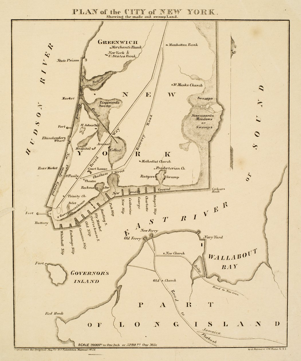 Plan miasta Nowy Jork przedstawiający wykonane [sic] i bagna, 1856 (czarny tusz na papierze) autorstwa George Hayward