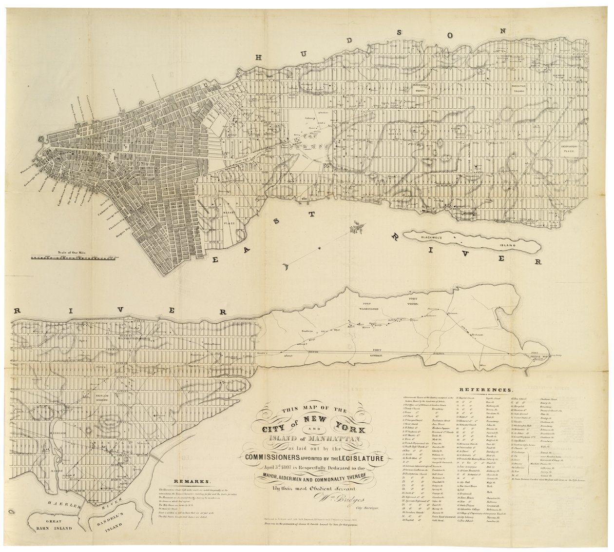 Ta mapa miasta Nowy Jork i wyspy Manhattan sporządzona przez komisarzy mianowanych przez ustawodawcę. . ., 1853 (czarny tusz na papierze) autorstwa George Hayward