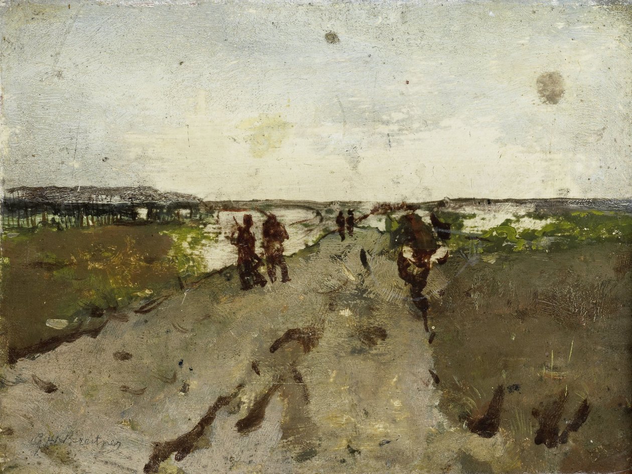 Krajobraz w pobliżu Waalsdorp, z żołnierzami na manewrach autorstwa George Hendrik Breitner