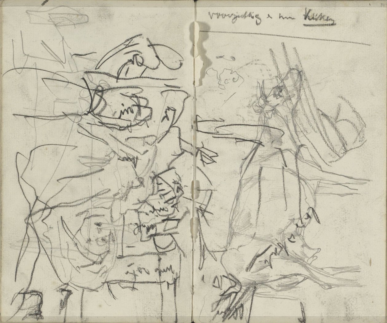 Arkusz do nauki z figurami i krową autorstwa George Hendrik Breitner