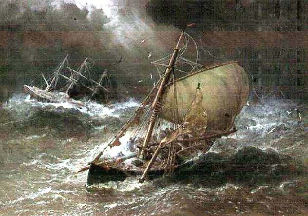 Burza na Morzu Północnym ze Smack & Barque autorstwa George Henry Andrews