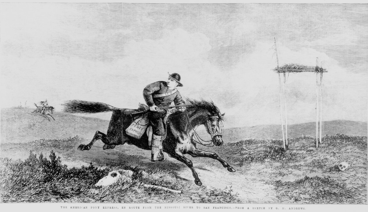 American Pony Express, w drodze z rzeki Missouri do San Francisco autorstwa George Henry Andrews