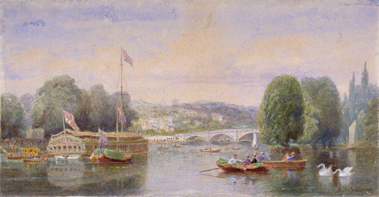 Tamiza z Richmond Bridge i Richmond Hill w oddali, Londyn, 1867 autorstwa George Henry Andrews