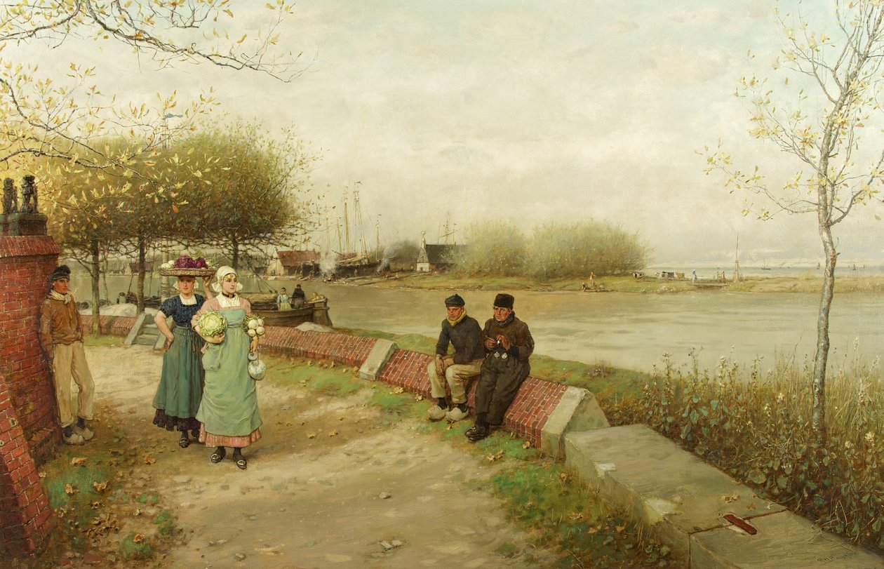 Wymiana komplementów - Muiden, Holandia Północna, ok. 1881 (olej na płótnie) autorstwa George Henry Boughton
