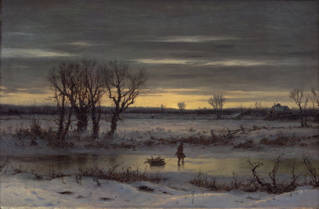 Zimowy zmierzch w pobliżu Albany, 1858 (olej na płótnie) autorstwa George Henry Boughton
